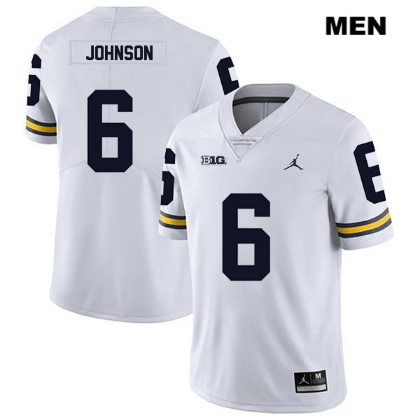 Men's NCAA Michigan Wolverines Cornelius Johnson #6 White Jordan Brand Authentic Stitched Legend Football College Jersey GB25R72UK